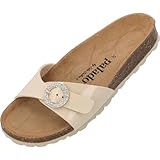 Palado Pantoletten Damen Malta RD by Sila Sahin – bequeme Sandalen Made in Spain - Hausschuhe mit runder Glitzerschnalle - modische Sommerschuhe mit Kork-Fußbett Beige Lack UK7 - EU40