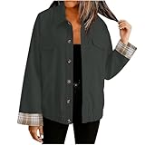 Hemdjacke Damen Langarm Button Down Blouson Jacke Damen Übergangsjacke Elegant Cordjacke Wärme Revers Trenchcoat Knöpfe Sweatjacke Casual Windbreaker Winter Windjacke mit Taschen