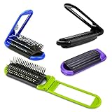 Tragbare faltbare Haarbürste mit Spiegel, kompakt, antistatisch, Haarkamm, Haarstyling-Werkzeuge, Taschengröße für Reisen, Auto, Turnbeutel, Geldbörse, Schwarz, 4 Stück