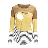 Glücksvogel Damen Stillshirt Langarm Umstands Tshirt Tops Lagendesign Umstandsmode Nursing Tops Schwangerschafts Baumwolle Stilltop Streifen Shirt Langarmshirt mit Stillfunktion