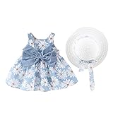 2025 Urlaub Mädchen Bogen 03Y Set Rüschen Baby Kleinkind Strand Blumen Säugling Hut Kleider Sommer Ärmellose Prinzessin Kleid Mädchen Kleider Gelb Mädchen (Blue, 18-24 Months)