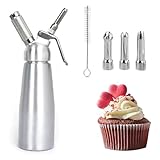 Cjkoonsa Sahnespender-250ml, Sahnesyphon Edelstahl mit 3 Dekorations-Düsen und 1 Reinigungsbürsten, Edelstahl Sahnespender für Cremes und Soßen