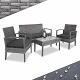 Casaria® Gartenmöbel Set Wetterfest 4 Personen Outdoor inkl. Auflagen Polyrattan 2 Sessel Gartenbank Tisch Garten Terrasse Balkon Möbel Lounge Grau