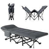 MDDKOP Campingbett feldbett klappbar, Faltbar Gästebett, Upgraded Klappbett mit Seitentasche, Tragbares Campingliege, Klappbett mit Matratze, Outdoor, Garten, Camping, Reisen, Indoor