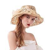 Regenkappe Damen Wasserdicht breiter Blattblumen-Brautduschenhut, Sonnenhüte, Strandhut Kopfbedeckung Nach (Khaki, One Size)