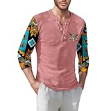 Shirts Herren 3/4 Ärmel Frühjahr Oudoor Oberhemd Oversize Modetalente Stretch Schlicht Trikot Fit Knöpfen Rosa 3XL