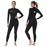 Owntop Damen Neoprenanzug 3/2mm - Vorderer Reißverschluss Voll Tauchanzüge, Stretch Pro Neopren-Nassanzug Thermische Volle Länge Tauchhaut zum Surfen Schnorcheln, Damen Schwarz XXL