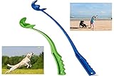 Relaxdays Ballschleuder für Hunde, 2er Set Ballwerfer, Wurfschleuder für Tennisbälle, Wurfarm, Hundespielzeug, blau/grün, 2er Pack