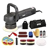 Poliermaschine, SPTA 900W auto exzenter poliermaschine, 6 Variable Geschwindigkeit, mit 3tlg 125-mm und 3tlg 150mm Polierschwamm,abnehmbarer D-Griff, 3M Kabel, zum Polieren von Auto, Boot, Motorrad
