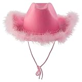 2025 - Rosa Hut mit Feder, Flauschiger Federrand, Erwachsenengröße, Cowboyhut mit Federn für -Kostümparty, Spiel-Anzieh-Outfits für Frauen Compatible with Motorradhelm Herren (One Size)