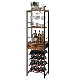 IBUYKE Weinregal, 4-Lagiges Freistehendes Weinregal Mit Glashalter Und Schublade, 16 Flaschenregal Countertop Weinregal Mit Tischplatte Ablage,Für Küche, Bar, Esszimmer, Vintagebraun TMJ905H