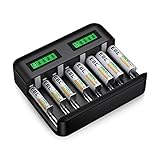 EBL Akku Ladegerät inkl. 4*AA 2800mAh und 4*AAA 1100mAh Schnell Batterie ladegerät-für AA AAA C D NI-Mh Akku mit Type C Input LCD Anzeige Batterienladegerät