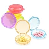 Prasacco 6 Stück Pillendose, 6 Farben Mini-Pillendose Kleine Pillen-Organizer-Box Tragbare Reise-Pillendose Runde Aufbewahrungsbox für Pillen, Vitamin, Leberöl, Süßigkeiten (4 x 4 x 1,5 cm)