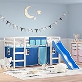 UJCHVHN Beds & Accessories Kinder Hochbett mit Vorhängen ohne Matratze Blau 80x200 cm Möbel