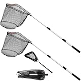 ZENFUN 2er-Pack Fischerkescher mit Teleskopstiel, Fischkescher mit stabilem Klappgriff, Klappkescher aus Nylon für Salz und Süßwasser, Ausziehbar bis 130 cm (Schwarz, Weiß)
