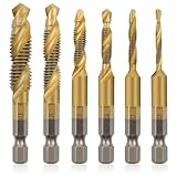 MISIQIMA 6 teilig Gewindeschneider Set, HSS Gewindebohrer Set M3 M4 M5 M6 M8 M10, 1/4 Zoll Metrischer Sechskantschaft Maschinengewindebohrer für Holz, Metall und Kunststoff