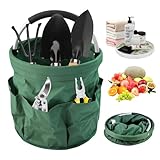 Sporgo 17L Gartentasche für Gartenwerkzeug: Faltbar Gartengerätetasche 600D Oxford Stoff Garten Werkzeugtasche, Gartenkorb mit 1 Hauptfach und 6 Außentaschen, Aufbewahrungskorb für Gartengeräte (Grün)