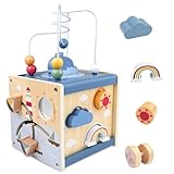 Fervalyna Motorikwürfel, Motorikspielzeug, 6 In 1 Activity Würfel, Motorikschleife, Montessori Würfel, Motorikspielzeug Holz, Montessori Motorikwürfel, Aktivitätswürfel für Kinder ab 12 Monaten