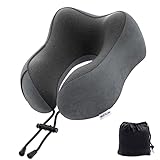 Senders Reisekissen Memory Schaum Nackenkissen leicht Schnellpackung für Flugzeug Zug Auto Nackenstützkissen für Reisen Camping (Dark Grey)