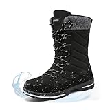 Geweo Winterstiefel Damen Wasserdicht Winterschuhe Gefüttert Warm Schneestiefel Rutschfeste WinterBoots Waterproof Bequem Damenstiefel Hohe für Wandern Arbeiten Camping Sneakers Unisex Schwarz 40EU
