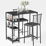 Xbro Bartisch Set 3-teilig, Bartisch mit Barhocker Set Küchentisch mit Stühlen für Küche, Esszimmer, Bistro, etc. Esstisch und 2 Stühle mit Rückenlehne und Polsterung (Schwarz)