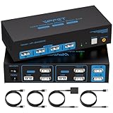 HDMI 4K60Hz KVM Switch 2 PC 2 Monitore USB2.0 Unterstützt Kopieren und Erweiterte Anzeige für Zwei Computer die sich Dual Monitor und 4 USB Port teilen mit Externem Controller und 2xUSB-Kabel