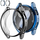 Jvchengxi Schutzhülle 44mm für Samsung Galaxy Watch 7, Flexibles TPU Schutzfolie Schutz Hülle Kratzfest Displayschutz Gehäuse Vollschutz Abdeckung für Galaxy Watch 7 44mm (Schwarz+Blau)