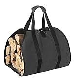 DXIA Brennholztasche, Faltbare Leinwand Brennholz Log Tragetasche, Brennholz Aufbewahrungstasche mit Verstärktem Griff, Kaminholztasche Wasserdicht, Holztasche für Kaminholz schwarz