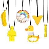 Kau-Halsketten für sensorische Kinder, 6 Stück, gelbe sensorische Kau-Halskette, Spielzeug für ADHS, Autismus, Kinder, Kleinkinder, Mädchen, Jungen, Erwachsene, Silikon, Kau-Halskette