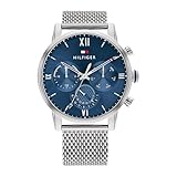 Tommy Hilfiger Multi Zifferblatt Quarz Uhr für Herren mit Silbernes Edelstahl-Mesh-Gliederarmband - 1791881