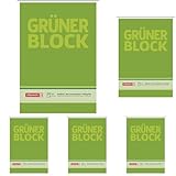 Baier & Schneider Brunnen 1052436 Briefblock/Schreibblock/Der grüne Block (A5, blanko, 50 Blatt, 60g/m²) (Packung mit 5)