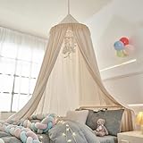 Ricemru Groß Betthimmel Baldachin Babybett Beige Kinderbett Mädchen Khaki Kinder Baby Himmel Rund Hängendes Kuppel Moskitonnetz Deko 400cm