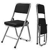 Rcynview 2 Klappstuhl Gepolstert, Klappstühle aus Leder und Starker Metallrahmen, Klappsessel bis 150 kg, Campingstuhl Faltbar, Stuhl Bürostuhl Platzsparender Schreibtischstuhl für Gast, Schwarz