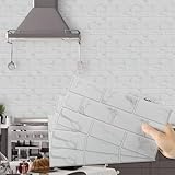 Hode Selbstklebende Fliesen Klebefliesen Küche Bad, Küchenfolie Fliesen Wandfliesen Selbstklebend, Küchenrückwand Fliesenaufkleber 15x30 PVC Weiß 12 Stück