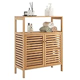 COSTWAY Badezimmerschrank Bambus, Badschrank mit 2 Lamellentüren, Schrank multifunktional für Badezimmer, Wohnzimmer, Küche, Flur, 64 x 27,5 x 80 cm