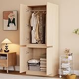 TOBIDOEN Kleiderschrank 70×40×170 cm Vielseitiger Drehtürenschrank 2-türig, Oberer Kleiderschrank und Unterer Stauraum für Schlafzimmer, Leicht zu Bewegen, Stabile Konstruktion (B-Holzfarbe)