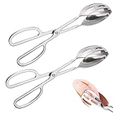 IAXSEE 2 Stück Buffet Salatzange für Küche Servieren und Kochen, Edelstahl Lebensmittel Scherenzange, Catering Utensil für Brot Kuchen Backen Steak Grill (Silber)