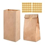 ihaspoko 50 Stück Papiertüten, 30×20×12 cm Braun Papier Geschenktüten, Kraftpapiertüten mit Aufklebern für Hochzeit, Geburtstag, Partyzubehör und Geschenke