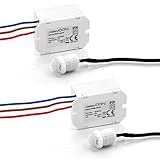deleyCON 2X Mini Infrarot Bewegungsmelder - Innenbereich - Reichweite 6m bei 360° - Kleinstbauweise - Fast unsichtbar - IP20 - Unterputz - Weiß
