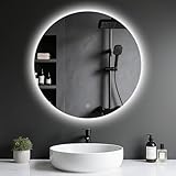 Archaluxe Badspiegel mit Beleuchtung - LED-Badezimmer-Spiegel-Round 60cm,Touch-Schalter,Dimmbar,3 Lichtfarben, Speicherfunktion, Badezimmerspiegel mit HD Sicherheitsgla - Explosionsschutz Wandspiegel