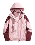 KUTOOK 3 IN 1 Winterjacke Damen Fleecejacke Lang Winter Jacke 3in1 Skijacke Wasserdicht Winddicht Funktionsjacke mit Kapuze Rosa XL
