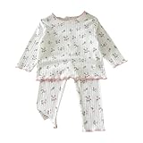 Kinder Schlafanzug Süßer Gemusterter Schlafanzüge Zweiteiliger für Bany Lang Pyjama Set Casual Nachtwäsche Set Baumwolle Lange Ärmel Hauskleidung Druck Loungewear (Pink, 3-4 Years)