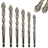 Neue Vier-Nut-Sägezahn-Exzenter-Bohrer, Vier-Kanten-gezahnt-Exzenter-Bohrer, Multifunktions-Bohrer-Set, hohe Härte schrägen Kopf Exzenter-Bohrer für Glas-Keramik-Fliesen (6 Stück)