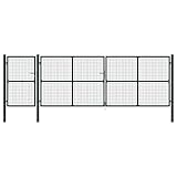 Iiaky Gartentor Stahl 500×150 cm Zaunelemente Gartenzaun GartentüR Gartenzaun Metall Garden Fence ZauntüR Grün
