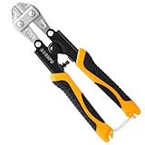 BOENFU Bolzenschneider Klein, 210 mm Cr-V Drahtschneider bis Ø 2.3 mm, Gummigriff Bolt Cutter mit Sicherheitsschloss für Kabel, Kette, Drahtgitter, 8 Zoll, Orange/Schwarz