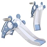 YOLEO Rutsche, Kinder Fun-Slide mit Basketballkorb, Faltbar Kinderrutsche, Gartenrutsche Kleinkinderrutsche für 1-3 Jahre, Indoor & Outdoor Rutschbahn mit Rutschauslauf (Blau)