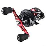 Pumixiy Professionelle Karpfenangelrolle, 6,3:1 Übersetzungsverhältnis Baitcaster mit verschleißfestem rundem Loch, 10 N24-Magnete für glatten Wurf, Links-/Rechtshänder-Option (rot links)