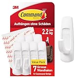 Command Mehrzweckhaken, Vorteilspack, Größe L, Weiß - 7 Haken Selbstklebend und 12 Klebestreifen - Haken für Wand, Türhaken, Organisieren ohne Bohren - Hält 2,2kg