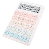 SIXRUN 12-Digit Solar Battery Desktop Taschenrechner, Große Buttons, Hohe Empfindlichkeit, Schnelle Antwort für Zuhause, Schule und Büro (White)