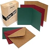 Japun - 51er Set blanko Falt-Karten inkl. Briefumschläge, Klapp-Karten zum gestalten, beschriften oder bedrucken - DIN A6 / C6 - braun rot grün